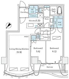 パークコート神宮北参道 ザ タワー 11階2LDKの間取り