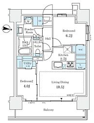 Brillia四谷三丁目 2LDKの間取図画像