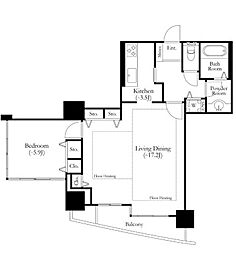 河田町ガーデン1号棟 1LDKの間取図画像