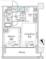 シティタワー新宿 1LDKの間取図画像