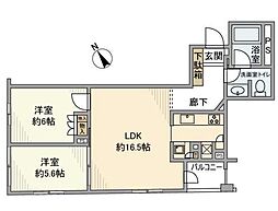 プラウドジェム市ヶ谷 2LDKの間取図画像