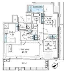 プラウドタワー渋谷 2LDKの間取図画像