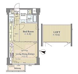 神楽坂南町ハウス 1LDKの間取図画像