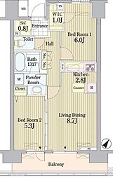 プライムアーバン東中野コート 2LDKの間取図画像