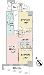 DUOSTAGE後楽園 2LDKの間取図画像