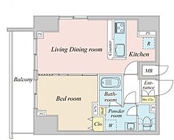 プラウドフラット神楽坂2 1LDKの間取図画像