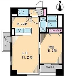 ブルソール信濃町 1LDKの間取図画像