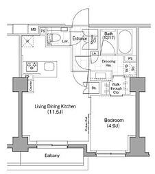 ザ・パークハビオ新宿 1LDKの間取図画像