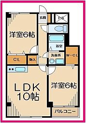 アムール・シャンテ是政 2LDKの間取図画像