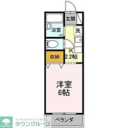 ルミエール西府A棟 1Kの間取図画像