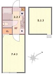 バーミープレイス国立4 1Kの間取図画像