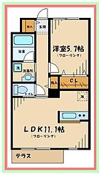 アンビエンテ調布B 1LDKの間取図画像