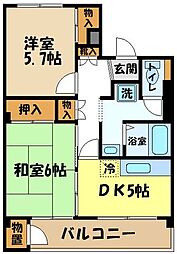 セントラルパレス小金井 2DKの間取図画像