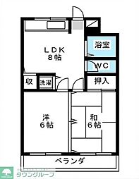 ベルヴィハウス 2DKの間取図画像