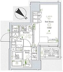 グラントゥルース巣鴨 1Kの間取図画像