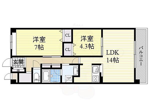 COSMION ｜大阪府豊中市上新田１丁目(賃貸マンション2LDK・3階・61.30㎡)の写真 その2