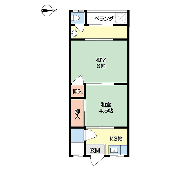 石井マンション 5｜和歌山県和歌山市出水(賃貸アパート2K・2階・29.16㎡)の写真 その2