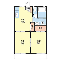 セキワガーデンハウス紀の川 2DKの間取図画像