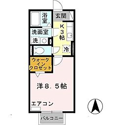 シエスタ学園南 1Kの間取図画像