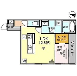 アルビネス田中町 1LDKの間取図画像