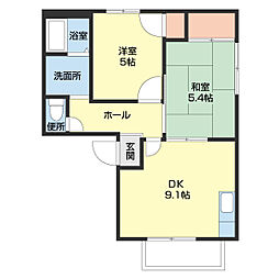 ガーデンハイツ小二里B棟 2DKの間取図画像