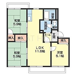 シローズフレグランスB 3LDKの間取図画像