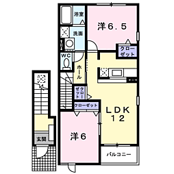 カーサ・フィオーレ1 2LDKの間取図画像