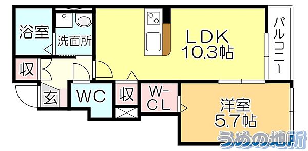 Maison K’s 103｜福岡県久留米市山川安居野１丁目(賃貸アパート1LDK・1階・43.20㎡)の写真 その2
