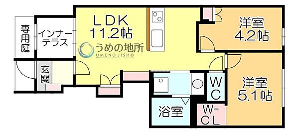 impiaN 111｜福岡県久留米市高良内町(賃貸アパート2LDK・1階・48.66㎡)の写真 その2