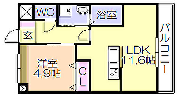 グランディールホーク花畑 102｜福岡県久留米市西町(賃貸アパート1LDK・1階・40.00㎡)の写真 その2