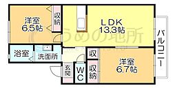 メジンKB棟 2LDKの間取図画像