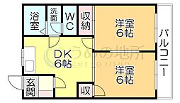 オーシャン広川 2DKの間取図画像