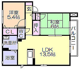 シャンティ・小森野A 2LDKの間取図画像