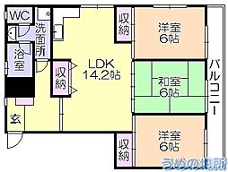 ハイツ市の上 3LDKの間取図画像