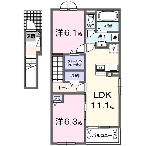 プラティーク挾間　壱番館 201｜大分県由布市挾間町下市(賃貸アパート2LDK・2階・58.57㎡)の写真 その2