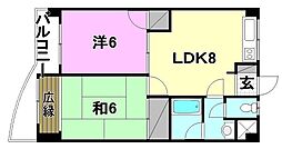 ロイヤルアネックス福音寺 2LDKの間取図画像