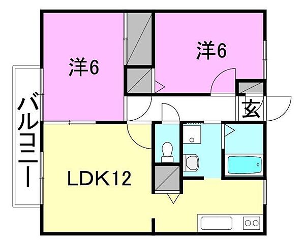 ビ－ラインあわい B-202 号室｜愛媛県松山市苞木(賃貸アパート2LDK・2階・54.16㎡)の写真 その2