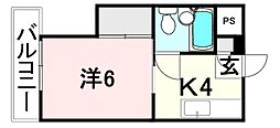 コーポ新 1Kの間取図画像