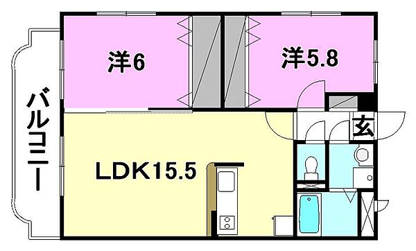 イーストヴィラ石井Ａ棟 105 号室｜愛媛県松山市東石井5丁目(賃貸マンション2LDK・1階・60.01㎡)の写真 その2