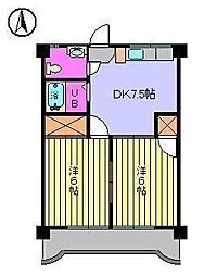 ヴィラージュ星岡 2DKの間取図画像