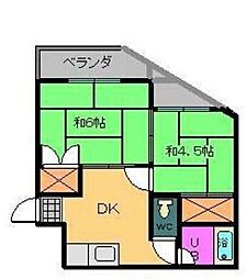 第13杉フラット 2DKの間取図画像
