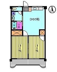 サニーフラット久米 2DKの間取図画像