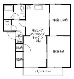 カルテット北斉院A 2LDKの間取図画像