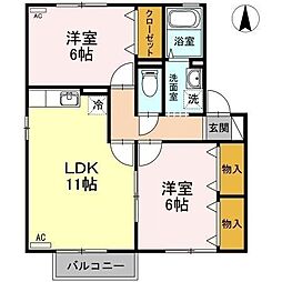 メルベーユ 2LDKの間取図画像