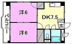 ホワイトガーデン 2DKの間取図画像