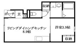 エルミタージュ 103 号室 1階1LDKの間取り