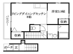 エルミタージュ 201 号室 2階1LDKの間取り
