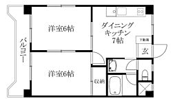プレジデント矢野 2DKの間取図画像