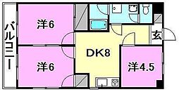 ウエストレジデンス大和 3DKの間取図画像