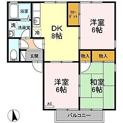 ハイカムール北久米 3DKの間取図画像